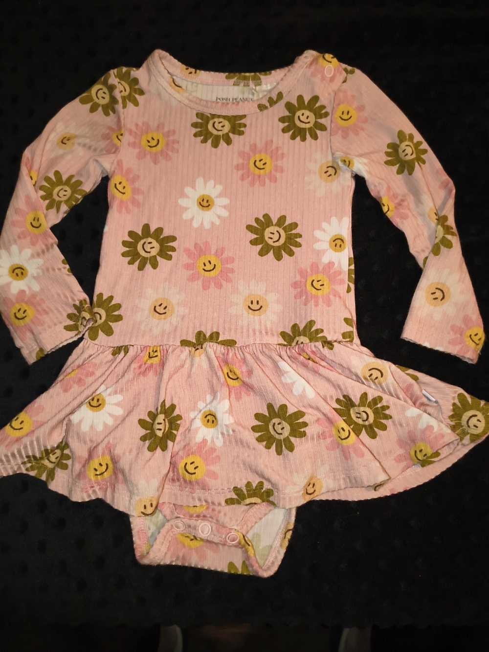 Posh Peanut Pink Floral Smiley Long Sleeve One-Piece